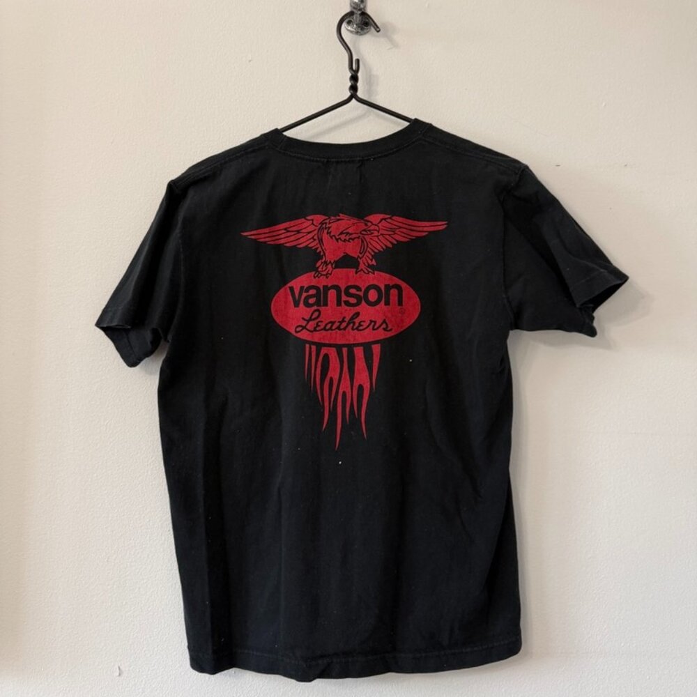 Vanson Leathers Graphic T-Shirt Black Front & Back Print Size M